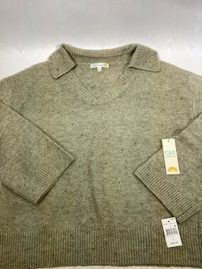 C&C California Johnny Collar Sweater Large Slub Speckled Oversized Gray NWT